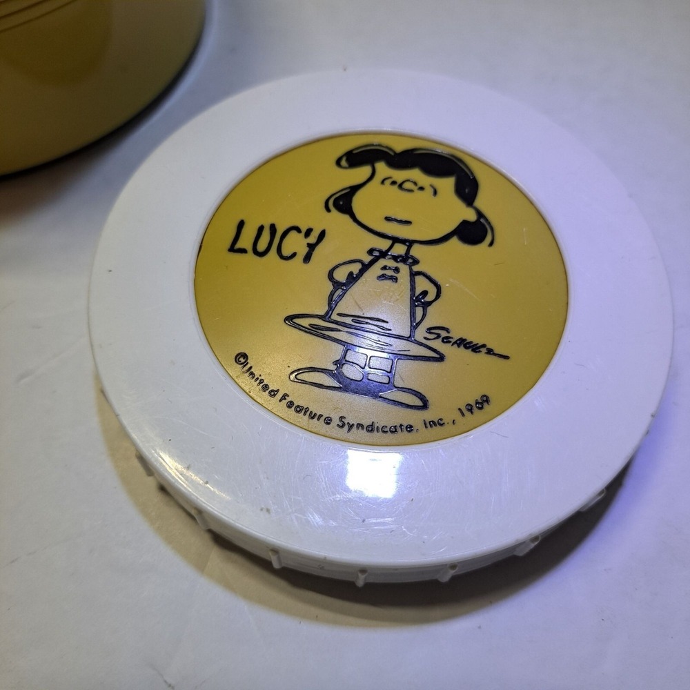 VTG Lucy Peanuts Thermos Insulated Jar Model #1155 Plastic Gold & White USA 1969 - Picture 2 of 10